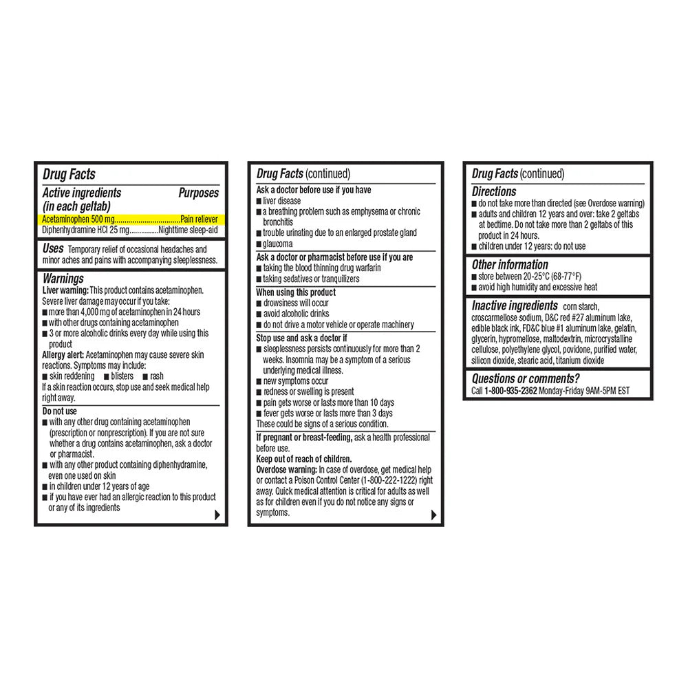 Drug facts label for a medication on a white background