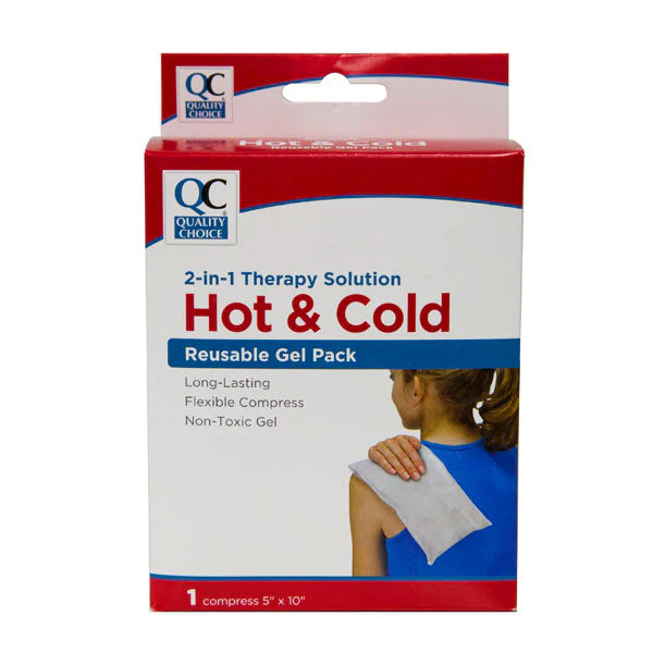 Hot and cold therapy pack with QC brand on a white background