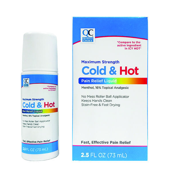 Cold and Hot pain relief liquid with packaging on a white background
