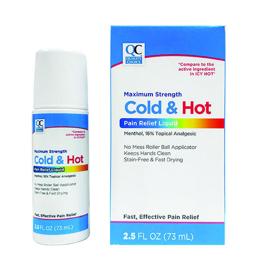 Cold and Hot pain relief liquid with packaging on a white background