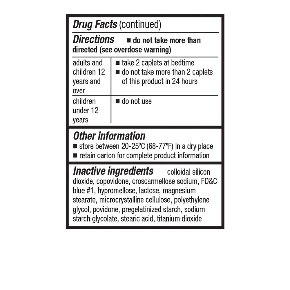 Drug facts label with directions and inactive ingredients on a white background