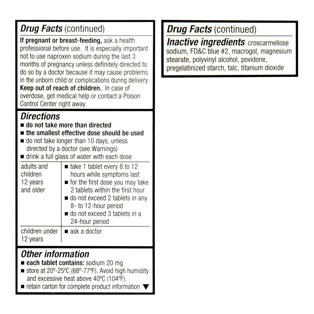 Drug facts label with directions and inactive ingredients on a white background